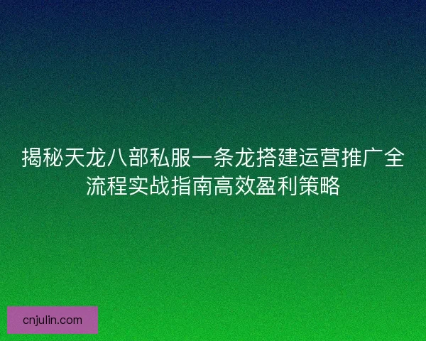 揭秘天龙八部私服一条龙搭建运营推广全流程实战指南高效盈利策略